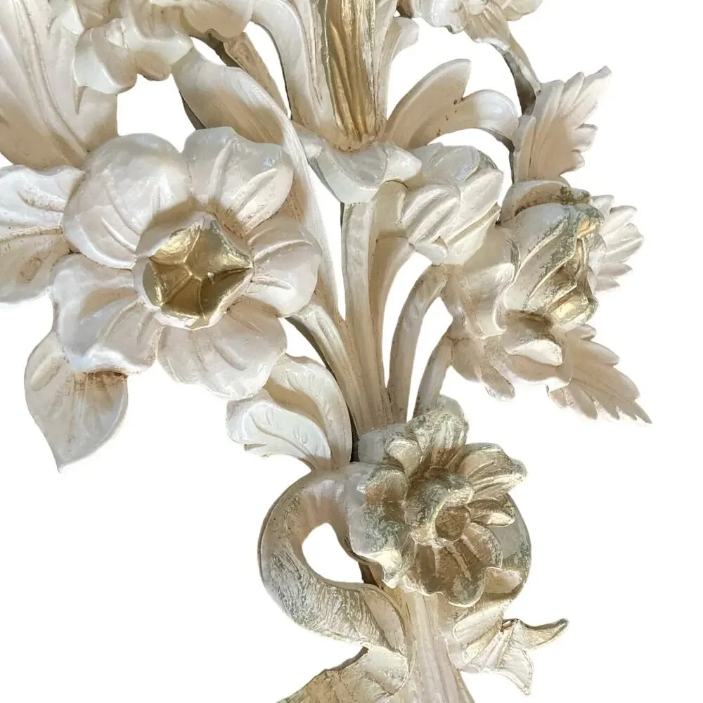 Vintage EuroMarchi Italy‎ Gold Gilt Floral Wall Decor Hollywood Regency Set Pair